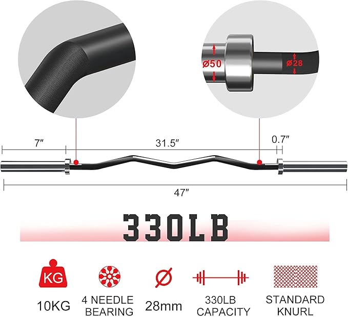Elevens Olympic Barbell Training Curl Weight Bar 300LBS/330LBS/700LBS /1000LBS/1500LBS Capacity,Chrome