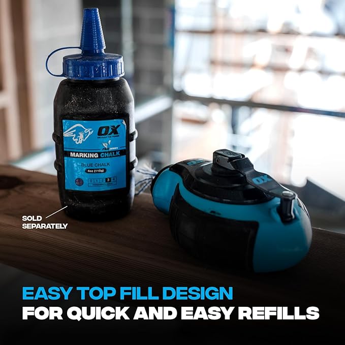 OX Tools OX-P027731 Chalk Line - 100' Thick Line, Curved Hook, 6:1 Gear Ratio, Metal Handle, Easy Top Load, Ergonomic Shape & Rubber Grips - Ideal for Deck Builders, Framers, Roofers