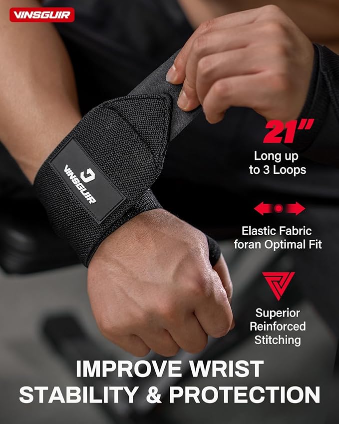 VINSGUIR Elastic Wrist Straps for Weightlifting and Working Out, Breathable Wrist Wraps with Thumb Loop and Left/Right Tabs, Wrist Brace for Wrist Support and Protection, Men and Women (Pair)