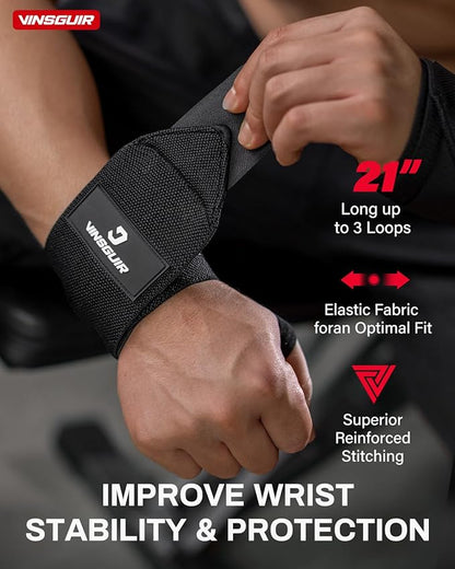 VINSGUIR Elastic Wrist Straps for Weightlifting and Working Out, Breathable Wrist Wraps with Thumb Loop and Left/Right Tabs, Wrist Brace for Wrist Support and Protection, Men and Women (Pair)