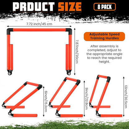 8 Pcs Adjustable Speed Training Hurdles 6" 9" 12" Speed