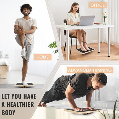 Professional Balance Board for Adults - Anti-Slip 350LBS Wobble Board for Physical Therapy, Standing Desk, Core Strength - Wooden Rocker Board