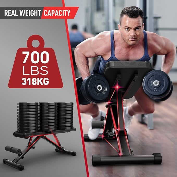 JOROTO MD35 Adjustable Weight Bench 8x4x3x2 Positions- 700 Pounds Load Foldable Strength Training Benches for Full Body Workout Bench Press (With Fast Auto-lock Adjustments)