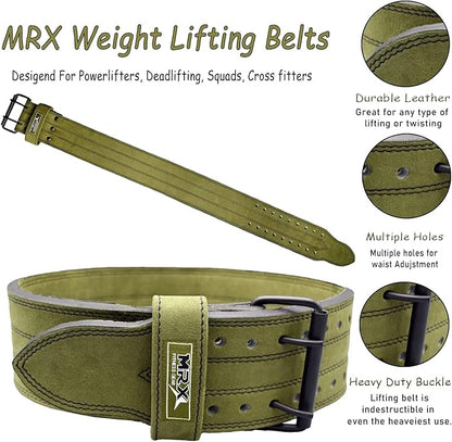 MRX Powerlifting Leather Belt 4" Wide 10mm Thickness 2 Prong