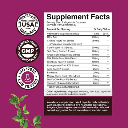 GCleanse Uric Acid Support Supplement - Uric Acid Cleanse Joint Support Supplement with Chanca Piedra Tart Cherry Celery Seed Extract and Bromelain - Herbal Liver and Kidney Cleanse Detox and Support