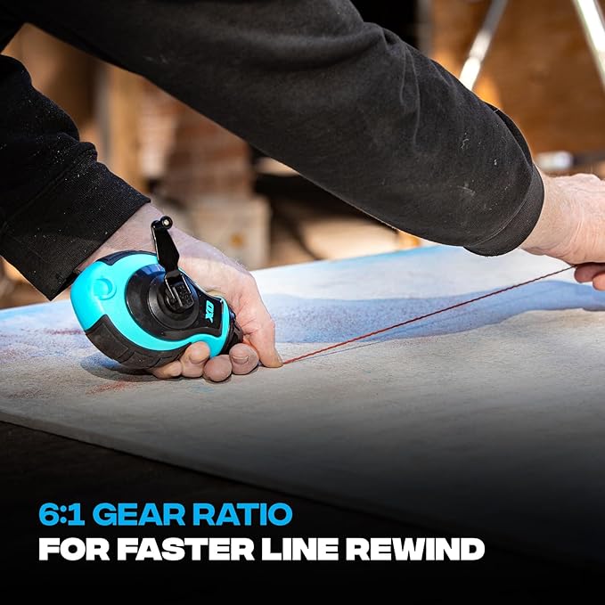 OX Tools OX-P027731 Chalk Line - 100' Thick Line, Curved Hook, 6:1 Gear Ratio, Metal Handle, Easy Top Load, Ergonomic Shape & Rubber Grips - Ideal for Deck Builders, Framers, Roofers