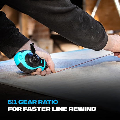 OX Tools OX-P027731 Chalk Line - 100' Thick Line, Curved Hook, 6:1 Gear Ratio, Metal Handle, Easy Top Load, Ergonomic Shape & Rubber Grips - Ideal for Deck Builders, Framers, Roofers