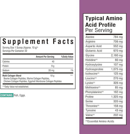 Multi Collagen Peptides Powder Type I II III V X, Hydrolyzed Collagen Protein for Women and Men, Skin, Hair, Nails and Joints, Unflavored, Non-GMO, Keto & GF, Zero Sugar, 22 Servings, 8oz
