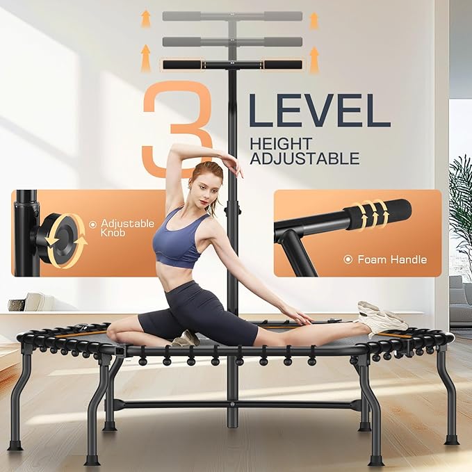 ANCHEER 50" Rebounder Trampoline for Adults With Bar, 550 LBS Mini Trampoline Quiet Exercise Bungee Jumping Cardio Trainer Workout