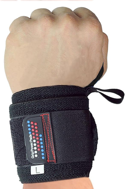 Grip Power Pads Wrist Wraps 2 Wraps for Weight Lifting Wrist Support Cotton Wraps Gym Bandage Straps for Men & Women Premium Quality & PRO Rubber