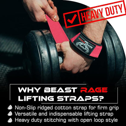 BEAST RAGE Lifting Straps for Weightlifting, Weight Lifting Straps Gym Power Workouts Lifting Wrist Straps Padded Cotton Men Women Support Lifters Deadlift Straps Hard Pull Exercise Straps