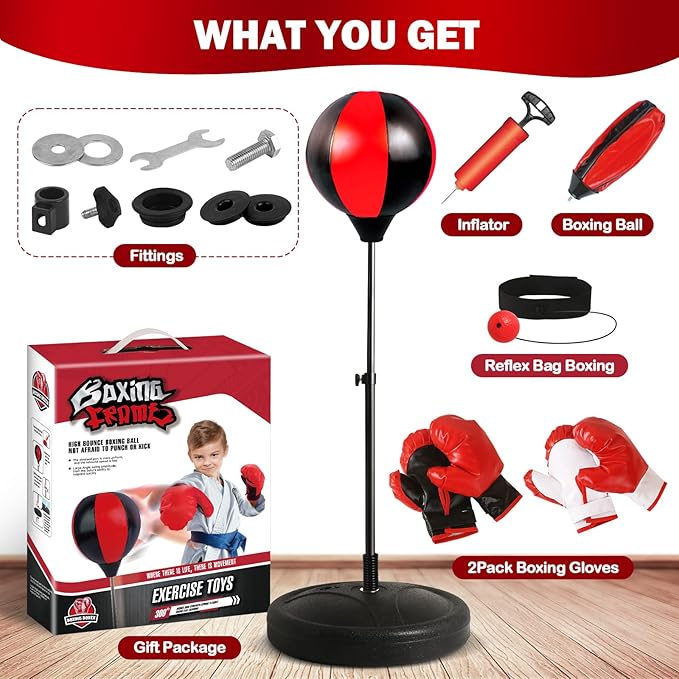 Punching Bag for Kids 8-12 Years, 2Pack Kids Boxing Gloves for 3-8, Kids Punching Bag with Height Adjustable Stand for 5-7, Outdoor Boy Toys, Birthday Gifts for 5 6 7 8 10 12 Years Old Boys
