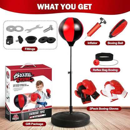 Punching Bag for Kids 8-12 Years, 2Pack Kids Boxing Gloves for 3-8, Kids Punching Bag with Height Adjustable Stand for 5-7, Outdoor Boy Toys, Birthday Gifts for 5 6 7 8 10 12 Years Old Boys