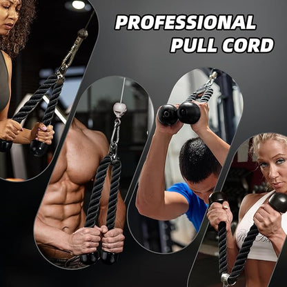tchrules Universal Tricep Rope Pull Down, 27 Inch Heavy Duty Rope Length, Easy to Grip & Non Slip Cable Workout Exercise Machine Attachment, Suitable for Professional Gyms