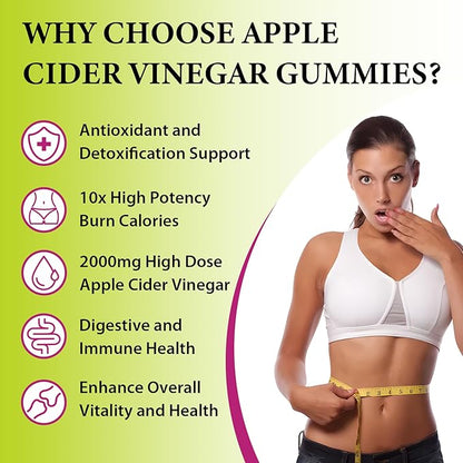 Mother Apple Cider Vinegar Gummies, Keto ACV Gummies 2000MG - Cleanse & Detox Diet, Max Strength ACV Gummies with Green Tea, Raspberry, B12 and Probiotics for Metabolism & Digestive Health, Packs of 5