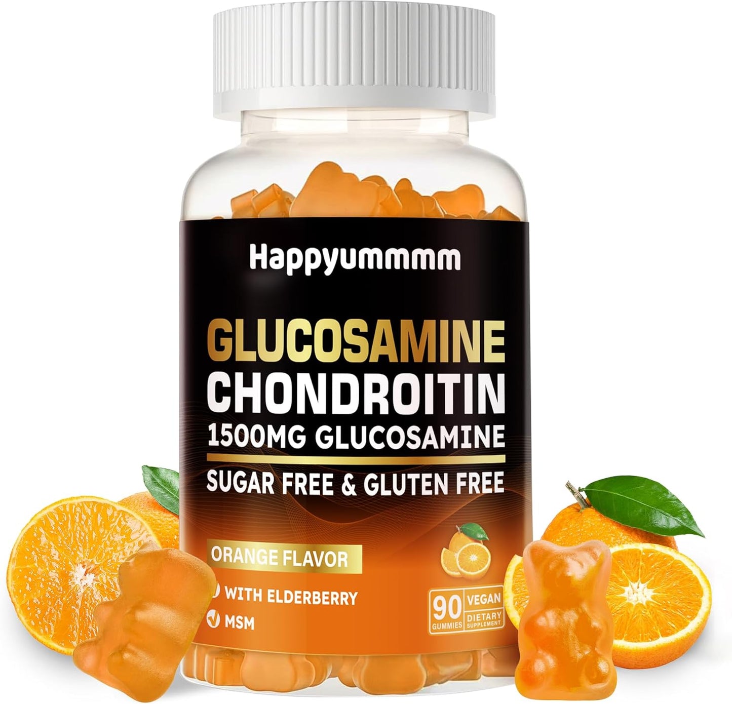 Glucosamine Chondroitin Gummies with MSM & Elderberry Extra Strength - Joint Support, Antioxidant Immune Support Supplement for Adults, Men & Women.90 Orange Gummies