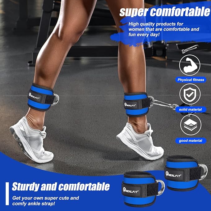 Ankle Strap for Cable Machine, Gym Ankle Cuff for Kickbacks, Leg Extensions, Glute Workouts, Booty Hip Abductors Exercise for Women and Men
