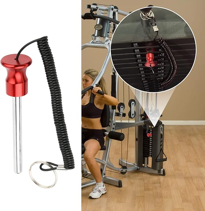 Cosmos Gym Weight Stack Pin Universal Replacement Selector Lock Pin Detent Hitch Pin, Tensile 3/8" Dia. & 4" Locking Space with Lanyard, for Gym Equipment Machine Weight Plate