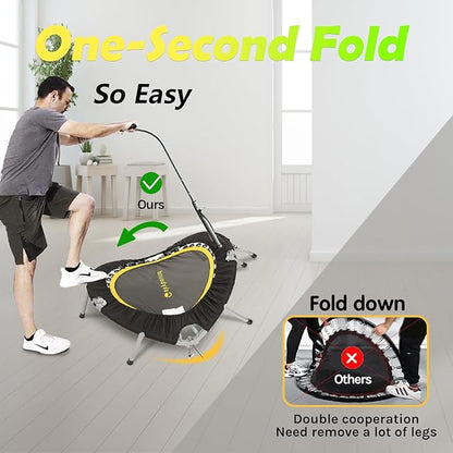 SkyBound Boogie Bounce Elite Foldable Mini Trampoline Fitness Rebounder with Adjustable T-Bar Handle - Exercise Trampoline for Adult - Fitness Trampoline for Workout Trainer