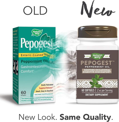 Nature's Way Pepogest Peppermint Oil, Soothes Occasional Gastrointestinal Discomfort*, 60 Softgels (Pack of 2)