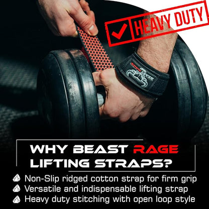 BEAST RAGE Lifting Straps for Weightlifting, Weight Lifting Straps Gym Power Workouts Lifting Wrist Straps Padded Cotton Men Women Support Lifters Deadlift Straps Hard Pull Exercise Straps