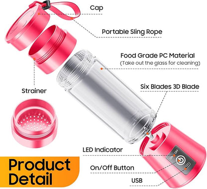 Portable Personal Size Mini Blender - 2025 Upgraded Cordless Blender for Smoothies & Shakes, Type-C Rechargeable, 380Ml Traveling BAP Free Juicer Cup for Sports/Travel/Home, 20000Rpm/Min Speed