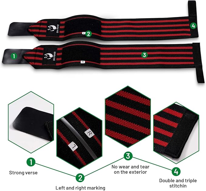 Slim Panda Weightlifting Wrist Wraps- Upgraded Wrist Support with Heavy Duty Thumb Loop for Powerlifting, Bodybuilding, and Weight Lifting Men & Women