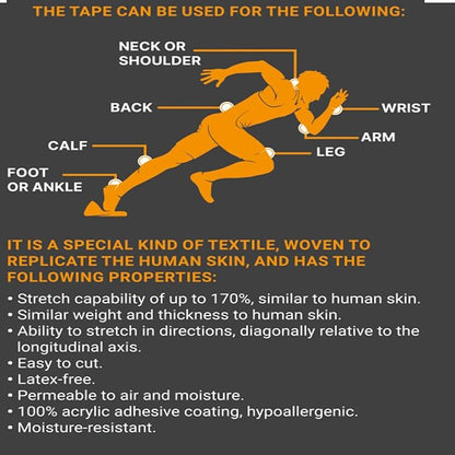 JB Tape, Precut Kinesiology Strips 4 Rolls- (80 Count, 10") Elastic, Latex-Free, Water Resistant, Athletic Sports Tape for Body, Joint & Muscle Support. (Black)
