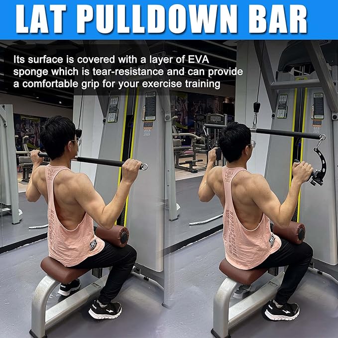 KORIKAHM Non-Detachable LAT Pull Down Bar Cable Attachments for Gym, LAT Pulldown Attachments, Straight Bar, Resistance Band Bar for Weightlifting Workout
