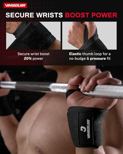 VINSGUIR Elastic Wrist Straps for Weightlifting and Working Out, Breathable Wrist Wraps with Thumb Loop and Left/Right Tabs, Wrist Brace for Wrist Support and Protection, Men and Women (Pair)