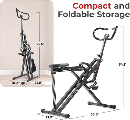 Sunny Health & Fitness Row-N-Ride® Plus, Heavy Duty Assisted Squat Machine with 300 LB Max Weight Capacity, Adjustable Resistance and Thick Padded Seat - NO. 077PLUS