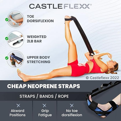 CastleFlexx Mobility and Full Body Strengthening Device | Non-Elastic Stretch Strap with Natural Premium Cork Handles for Stretching, Exercise, Physical Therapy, and Yoga