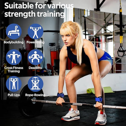 WALITO Weight Lifting Wrist Straps (Pair),Double Layer Leather Grips for Deadlift,Powerlifting and Gym Workouts, Adjustable Neoprene Padded Wrist Wraps - Men/Women, Heavy Duty Support