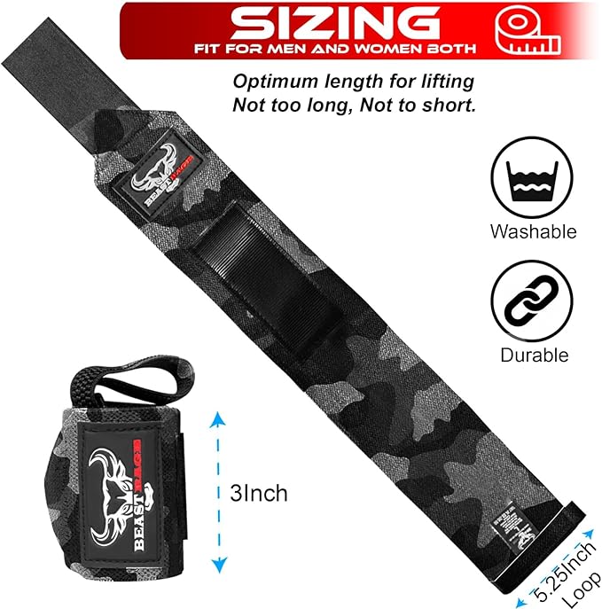 BEAST RAGE Wrist Wraps for Weightlifting - Adjustable Lifting Straps With Thumb Loop for Enhanced Gym Support, Powerlifting, Bodybuilding and Workout