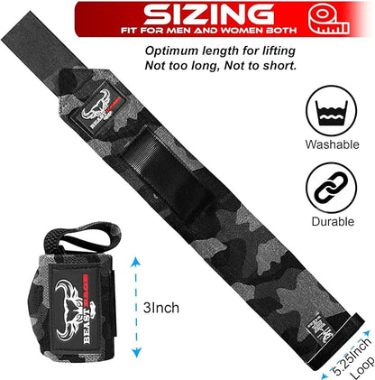 BEAST RAGE Wrist Wraps for Weightlifting - Adjustable Lifting Straps With Thumb Loop for Enhanced Gym Support, Powerlifting, Bodybuilding and Workout