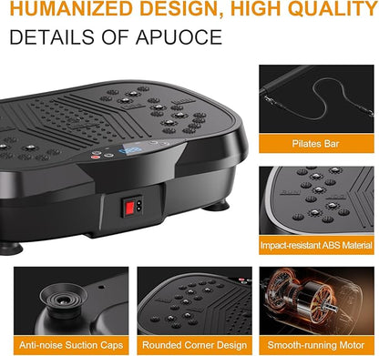 Vibration Plate Exercise Machine - Whole Body Workout Vibration Platform Machine for Lymphatic Drainage, Home Fitness & Weight Loss w/Pilates Bar + Resistance Bands + Remote