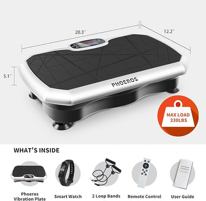 PHOEROS Vibration Plate Exercise Machine - Whole Body Power Shake Vibration Platform w/Loop Bands- Home Fitness Training Gym Workout Equipment for Weight Loss,Shaping,Toning & Wellness, 120 Levels