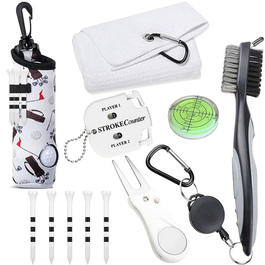 11 Pcs Golf Accessories Kit, Include Golf Tees Golf Towel Golf Ball Bag with Hook Cleaner Brush Golf Ball Marker Golf Divot Tool Golf Score Counter