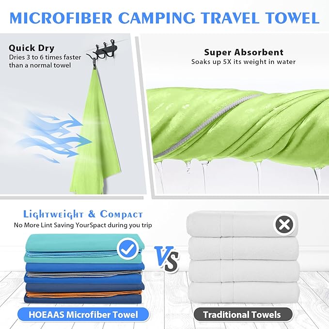HOEAAS 2 Pack Microfiber Camping Towels