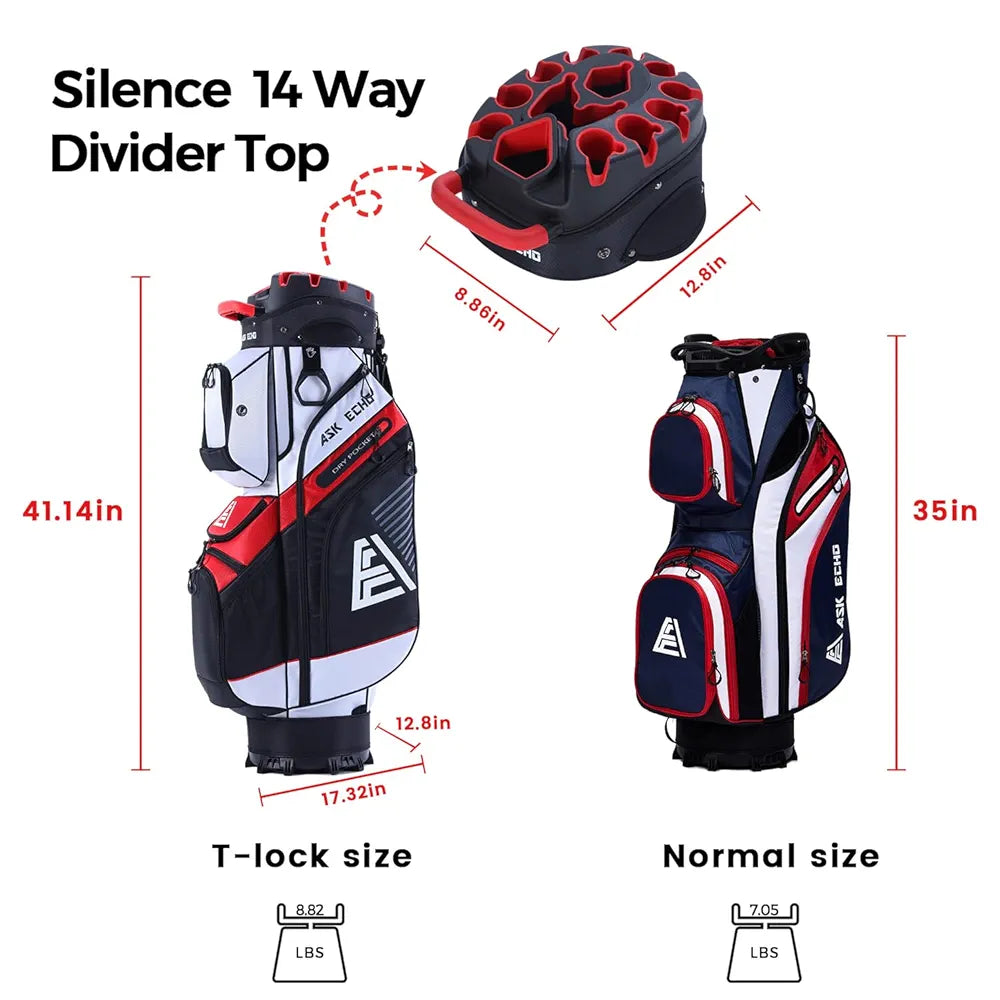 ASK ECHO T-Lock Golf Cart Bag with 14 Way Organizer Divider Top, Premium Cart Bag with Handles and Rain Cover for Men