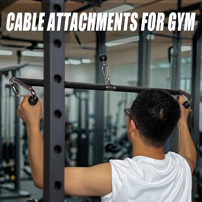 KORIKAHM Non-Detachable LAT Pull Down Bar Cable Attachments for Gym, LAT Pulldown Attachments, Straight Bar, Resistance Band Bar for Weightlifting Workout
