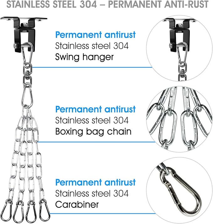 Yes4All Punching Bag Hangers, Swing Hanger For Punching Bag - Heavy Bag Hanger - Bag Chain For Boxing Stand - Indoor Outdoor Hanging, 360 Rotate Swivel,2 Screws, Heavy Bag Chain and Swivel