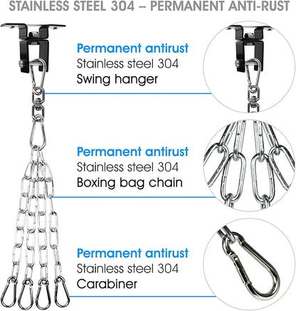Yes4All Punching Bag Hangers, Swing Hanger For Punching Bag - Heavy Bag Hanger - Bag Chain For Boxing Stand - Indoor Outdoor Hanging, 360 Rotate Swivel,2 Screws, Heavy Bag Chain and Swivel