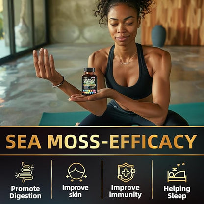 Wild Organic Irish Sea Moss and Shilajit - 8000mg Sea Moss, 10000mg Shilajit, Ashwagandha 2000mg, Ginseng, Vitamin C, Vitamin D3, Black Seed Oil - 2 Bottles of 60 Capsules