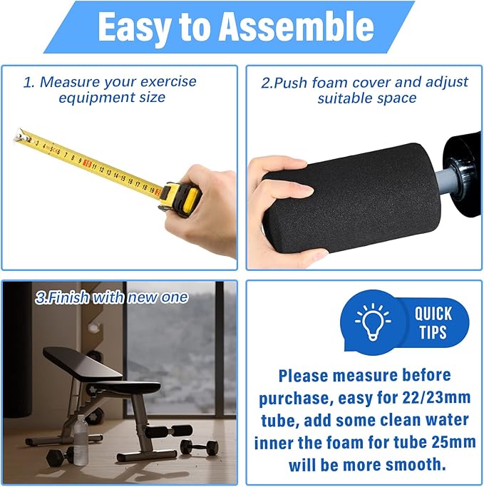 Deekin 4 Pcs Foam Foot Pads Roller Buffer Tube Cover for Home Gym Exercise Machine Equipment Replacement Pads for Leg Extension Weight Bench Inversion Table (0.87 x 3.4 x 6.3 Inches)