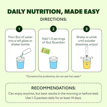 Feel Goods Gut Guardian, Prebiotic & Probiotic Powder, Organic Fiber, Sugar Free, Herbs for Bloat, Gut Health Support, Digestive Health for Men & Women, Non GMO, Vegan | Watermelon Mint, 15 Count