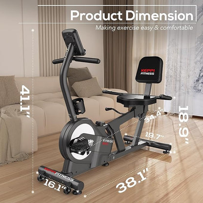KeppiFitness Recumbent Exercise Bike, Recumbent Bike for Adults with Magnetic Resistance, Exercise Bike for Home 380LB Capacity, Cardio Stationary Bikes for Seniors with Pulse Sensor