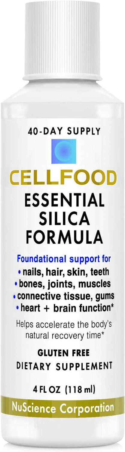 Cellfood Essential Silica Anti-Aging Formula, 4 fl oz - Supports Healthy Bones, Joints, Hair, Skin, Nails, Teeth & Gums - Easy to Absorb Liquid - Gluten Free, Thiaminase Free, Non-GMO - 40-Day Supply