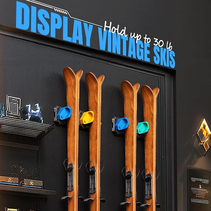 Ski & Snowboard Wall Rack for Garage - Fits Any Ski/board, Damage-Free Storage, Blue, 4 Pack