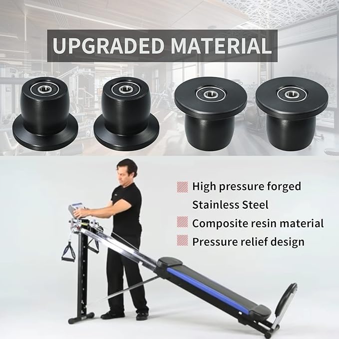 Qty.4 Machined Wheels/Rollers Compatible with Total Gym Replacement, Fits Models XL, XLS, & Fit with Bearings Thru Hole of 1/4'' in Diameter, Black